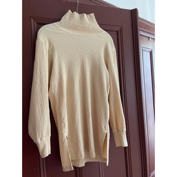Uniqlo Tops - Uniqlo U Lemaire Womens XXS Cream Textured Mock Neck Long Sleeve Top 435425